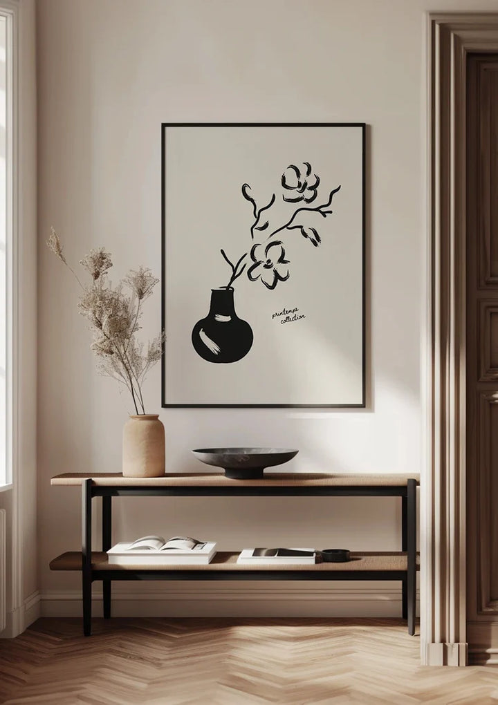 Black And White Flower In Vase  Schilderij