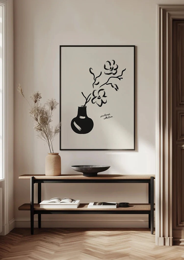Black And White Flower In Vase  Schilderij