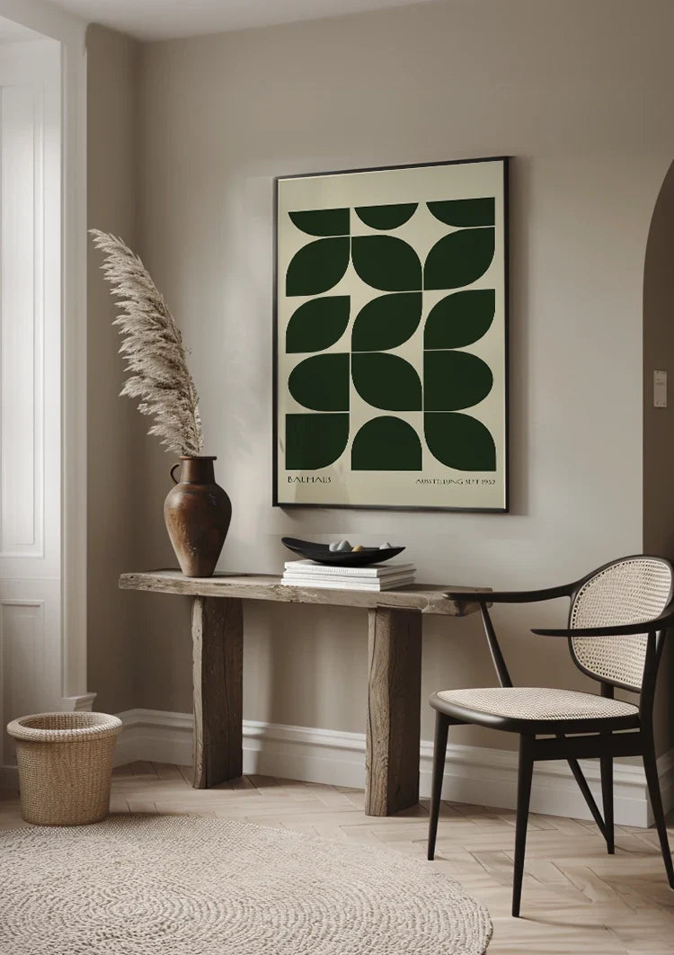 Bauhaus Donkergroen Patroon Schilderij