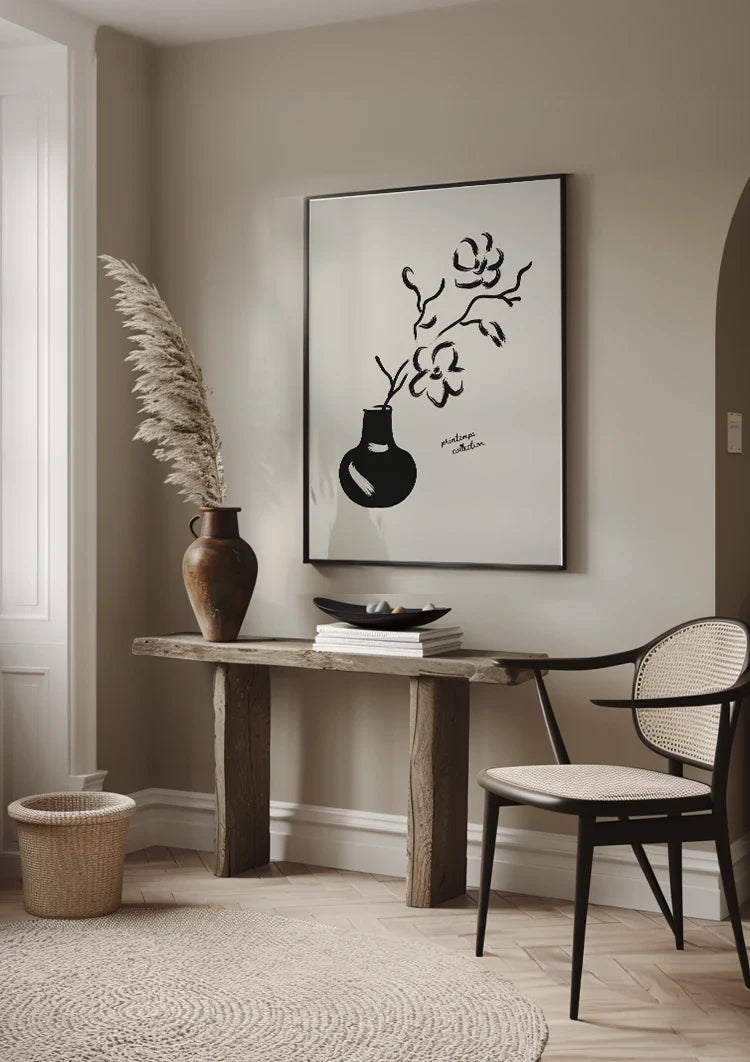 Black And White Flower In Vase  Schilderij