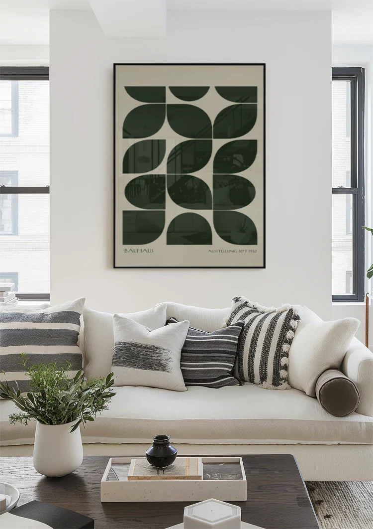 Bauhaus Donkergroen Patroon Schilderij