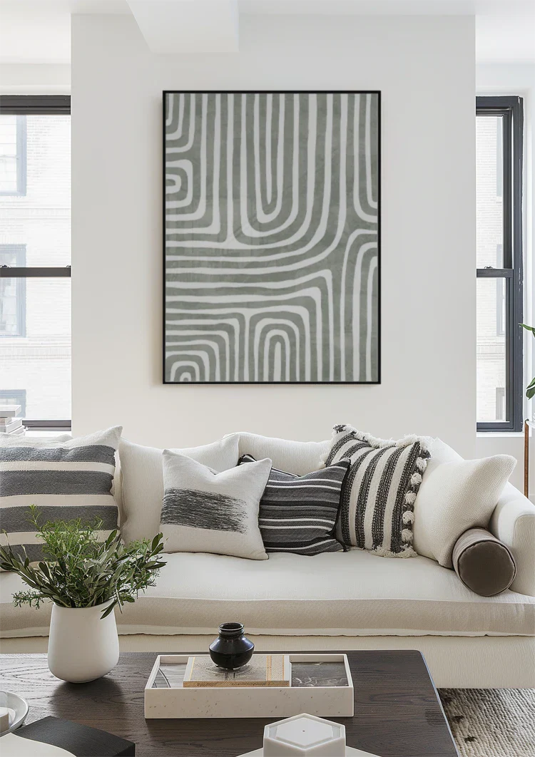 Abstracte Groene Ronde Lijnen Schilderij