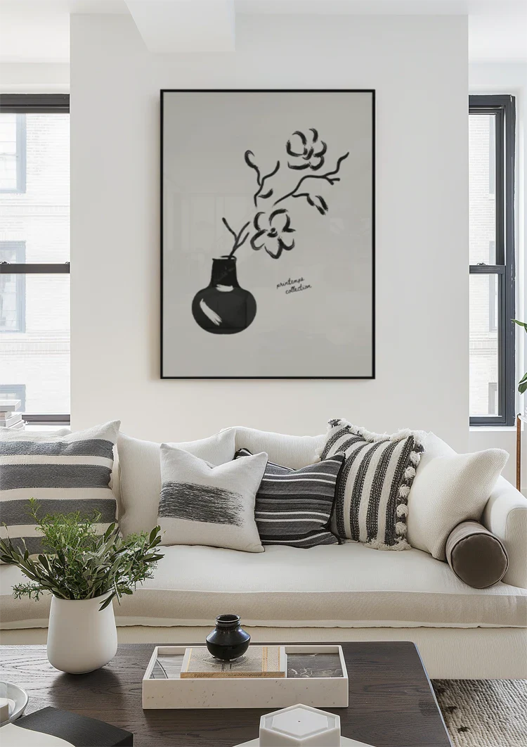 Black And White Flower In Vase  Schilderij
