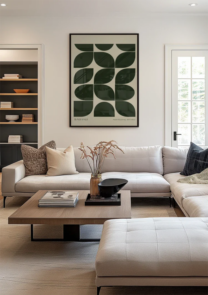 Bauhaus Donkergroen Patroon Schilderij