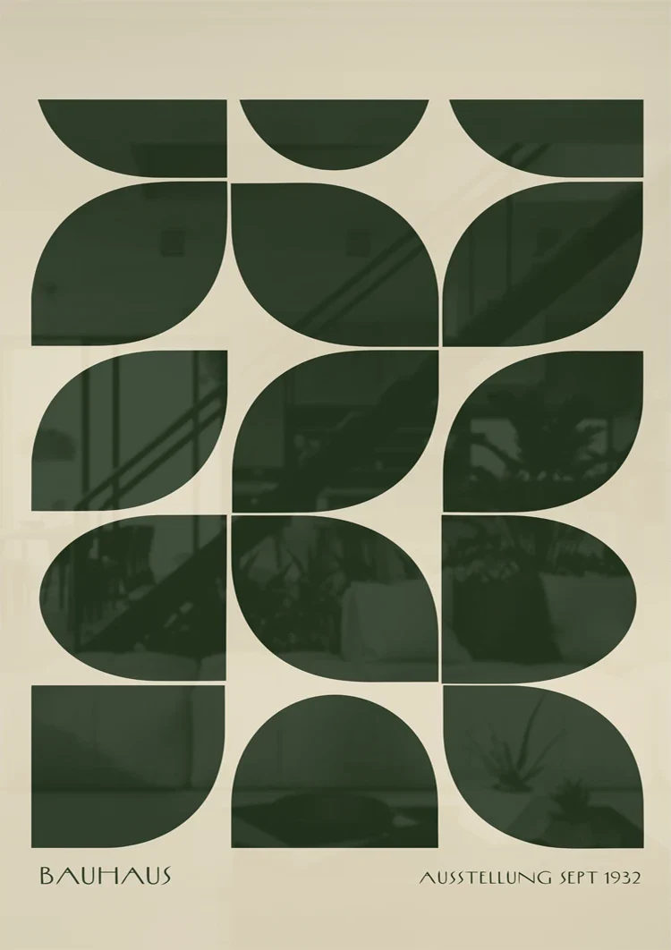 Bauhaus Donkergroen Patroon Schilderij
