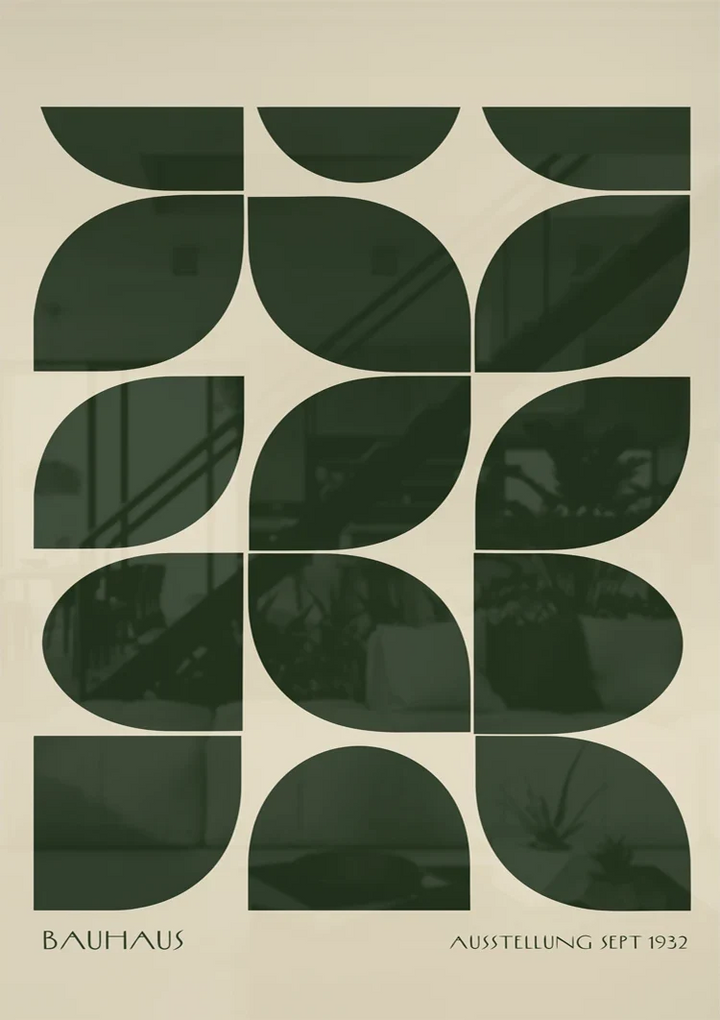 Bauhaus Donkergroen Patroon Schilderij