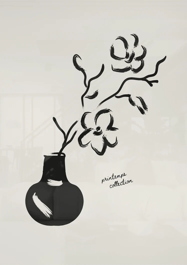 Black And White Flower In Vase  Schilderij