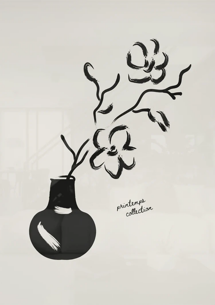 Black And White Flower In Vase  Schilderij