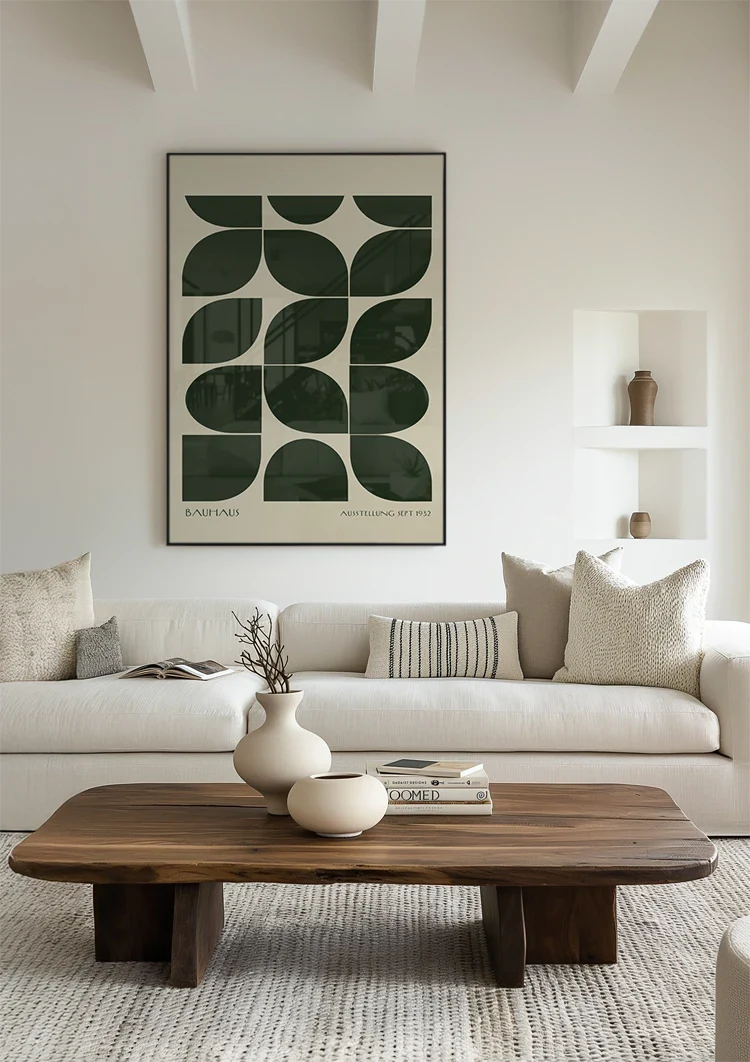 Bauhaus Donkergroen Patroon Schilderij