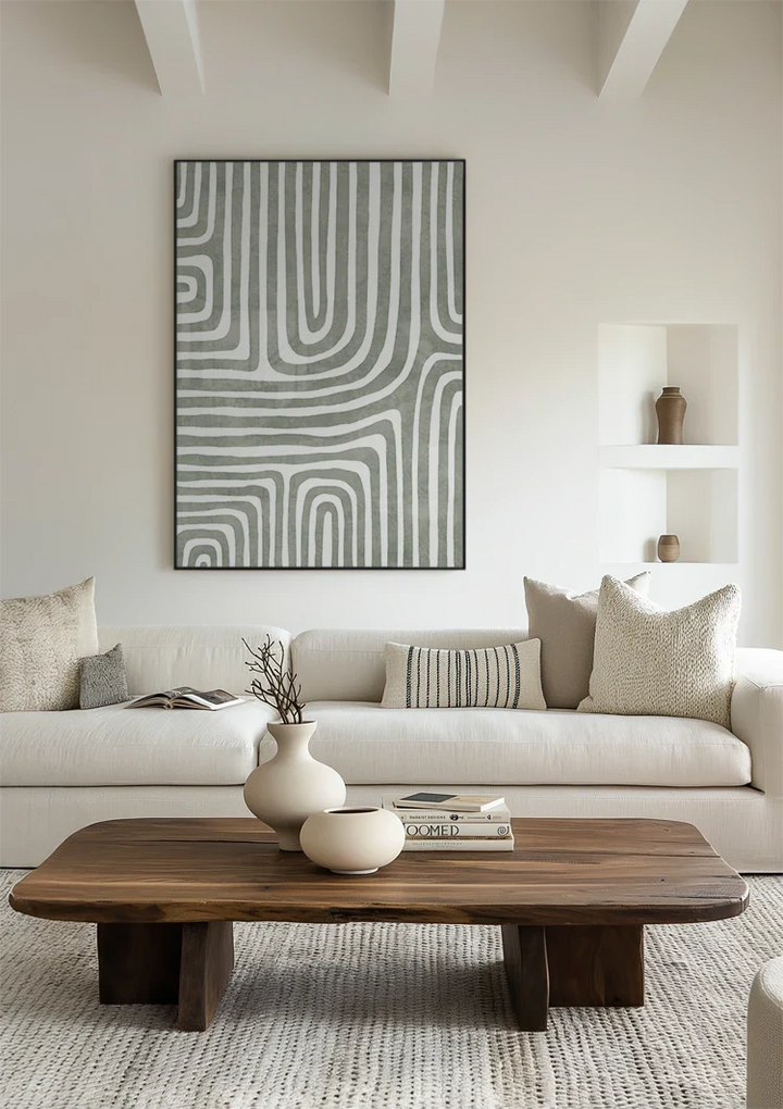 Abstracte Groene Ronde Lijnen Schilderij