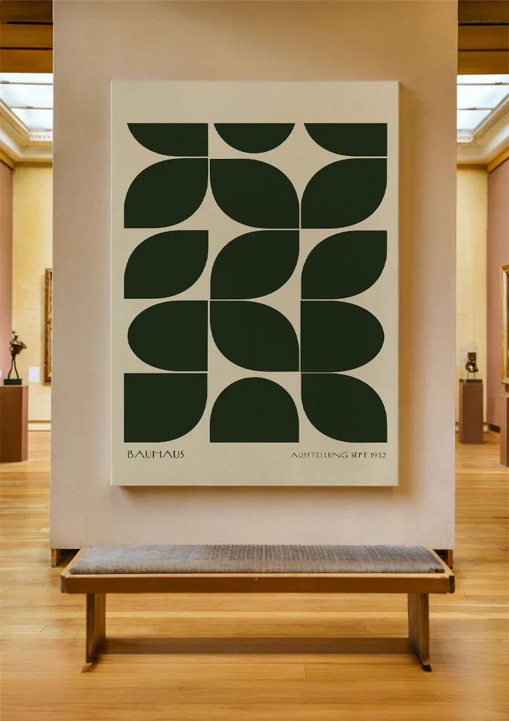 Bauhaus Donkergroen Patroon Schilderij