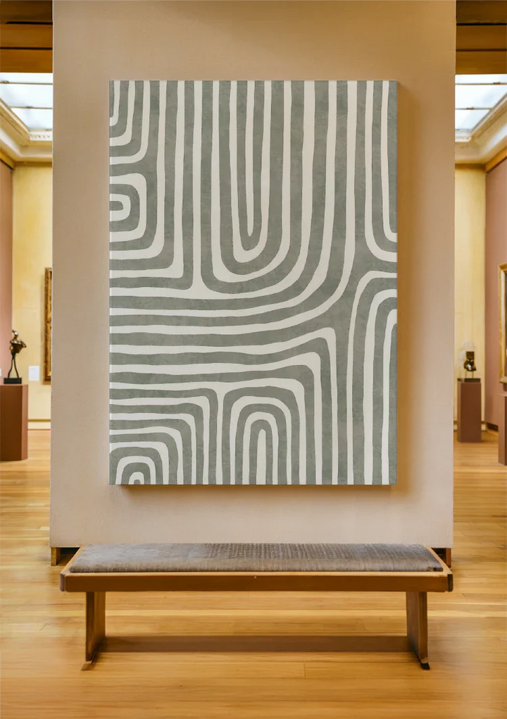 Abstracte Groene Ronde Lijnen Schilderij