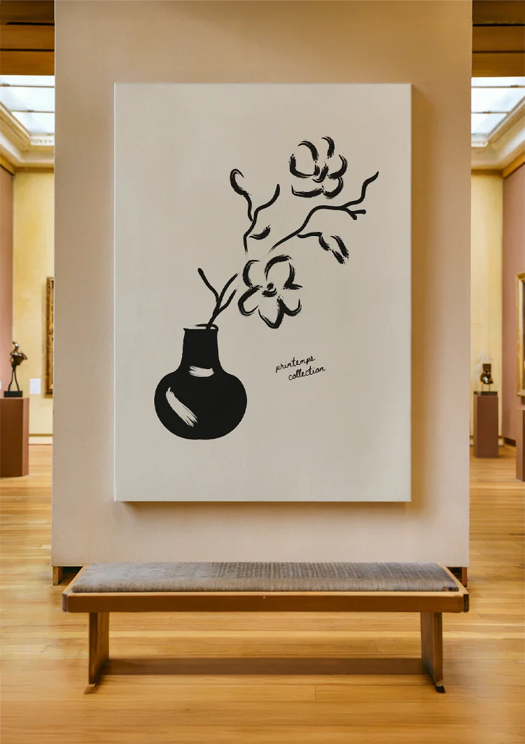 Black And White Flower In Vase  Schilderij