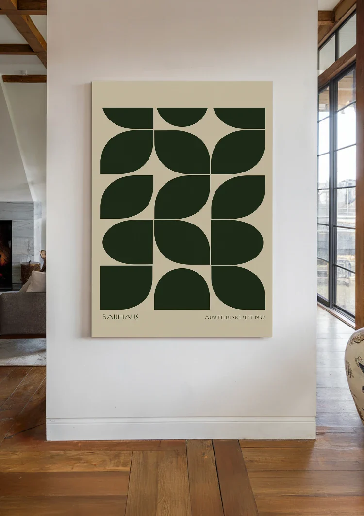 Bauhaus Donkergroen Patroon Schilderij