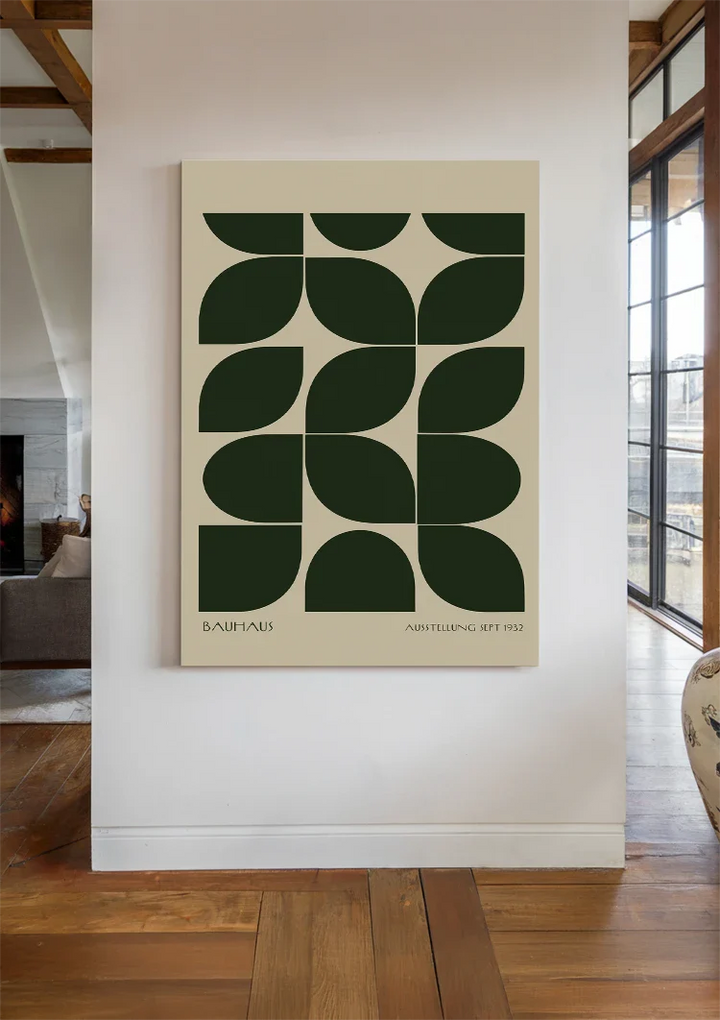 Bauhaus Donkergroen Patroon Schilderij