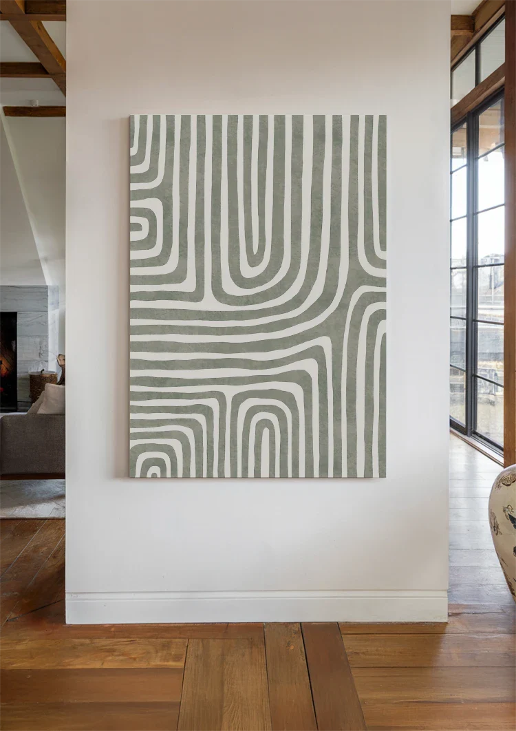 Abstracte Groene Ronde Lijnen Schilderij