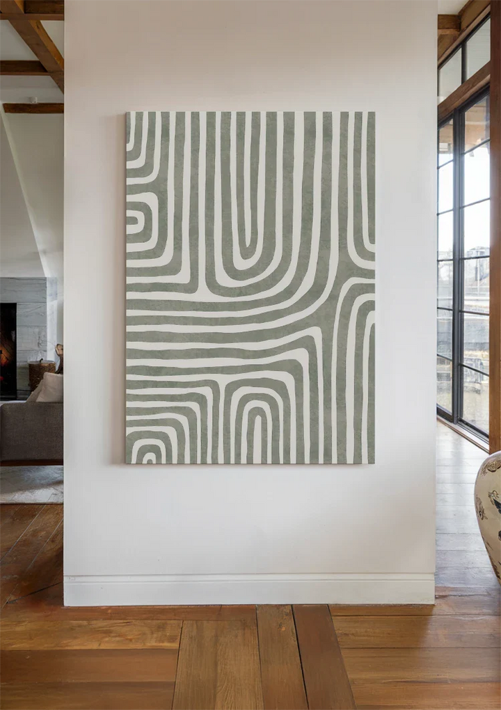 Abstracte Groene Ronde Lijnen Schilderij