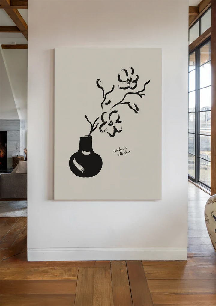 Black And White Flower In Vase  Schilderij