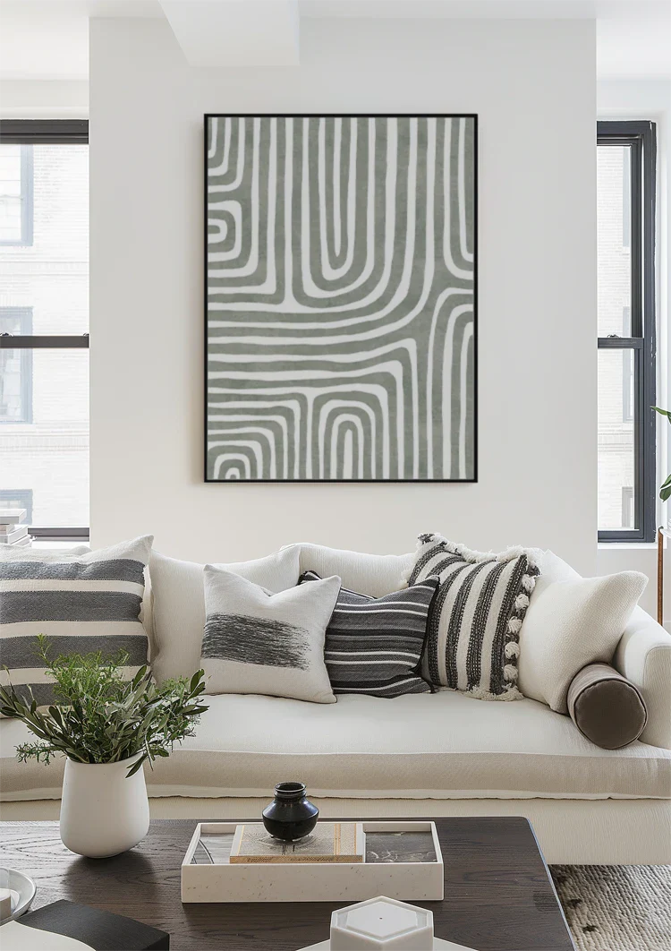 Abstracte Groene Ronde Lijnen Schilderij