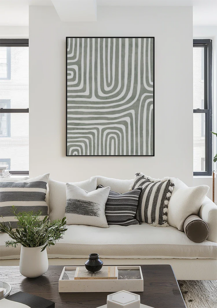 Abstracte Groene Ronde Lijnen Schilderij