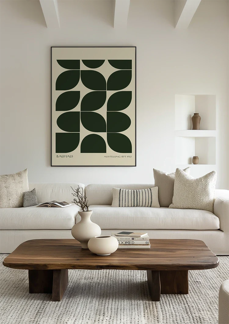 Bauhaus Donkergroen Patroon Schilderij