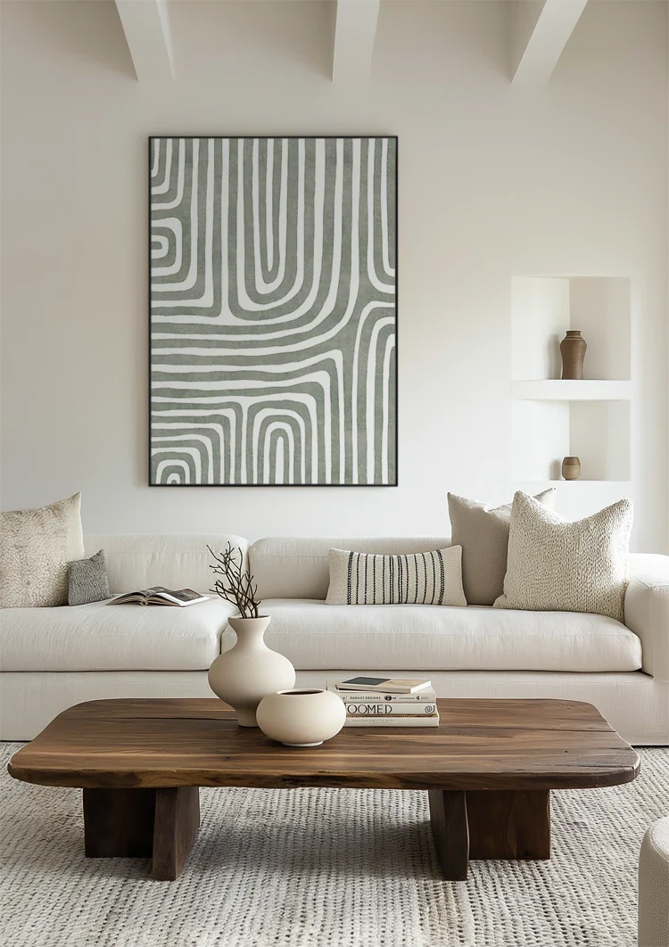 Abstracte Groene Ronde Lijnen Schilderij