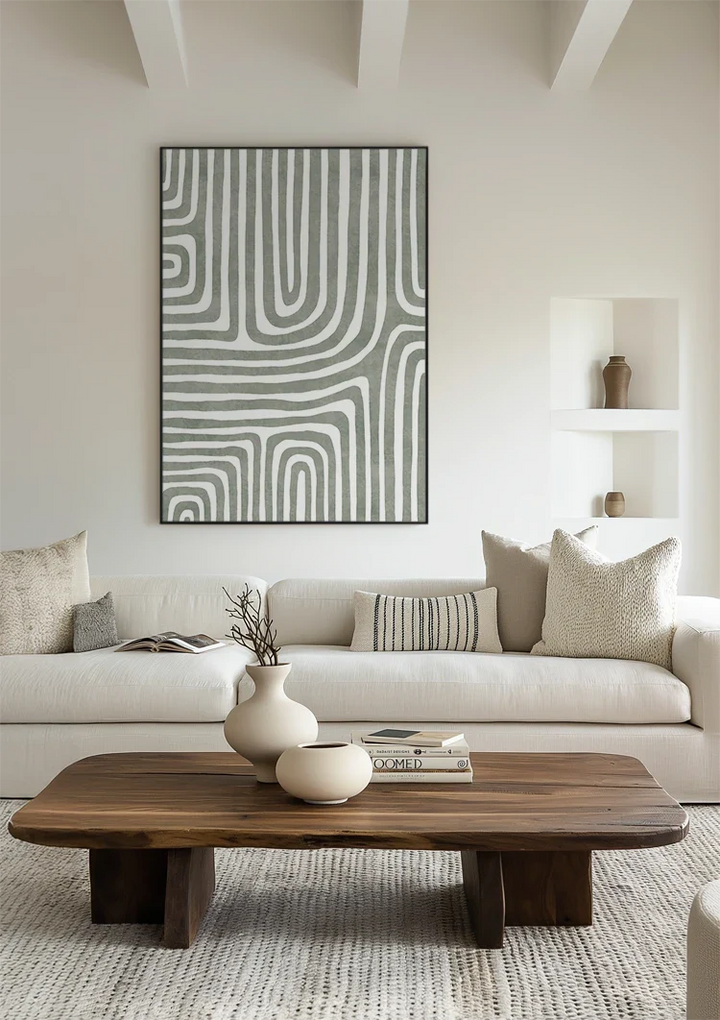 Abstracte Groene Ronde Lijnen Schilderij