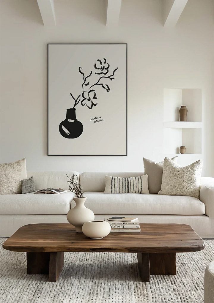 Black And White Flower In Vase  Schilderij