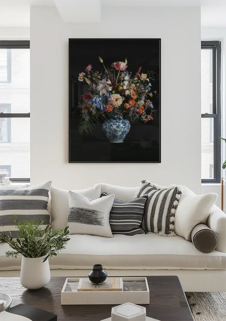 Delfts Blauw Bloemen Boeket Schilderij