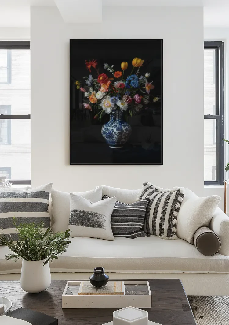 Delfts Blauw Bonte Bloemen Schilderij