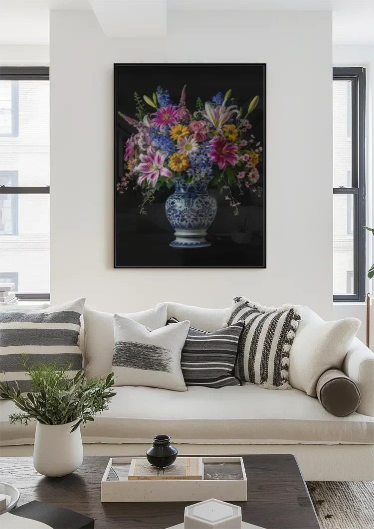 Delfts Blauw Levendige Bloemen In Vaas