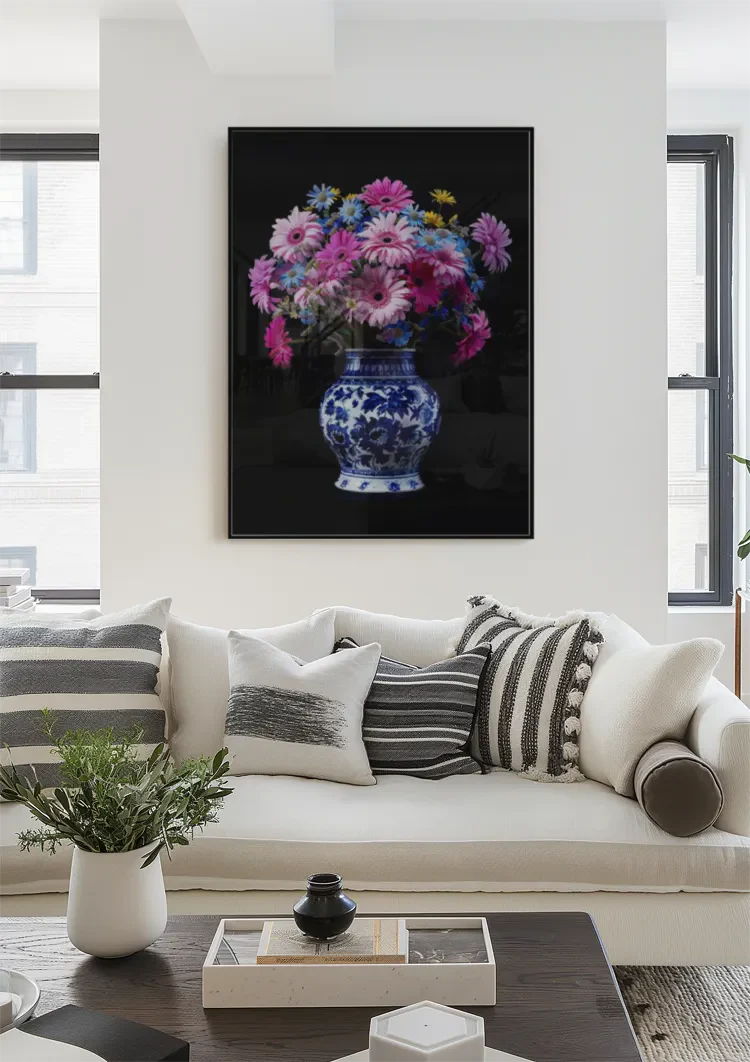 Delfts Blauw Bonte Bloemenpracht In Vaas Schilderij