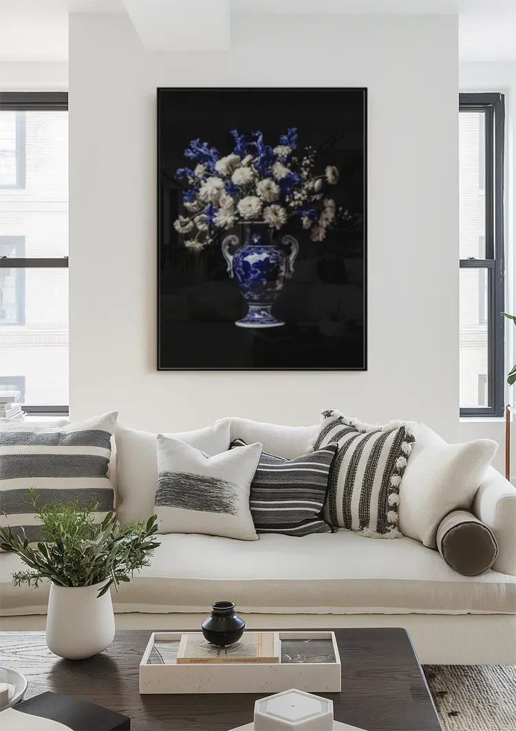 Delfts Blauw Gekleurde Bloemen In Vaas