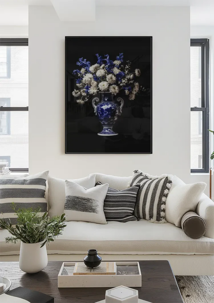 Delfts Blauw Gekleurde Bloemen In Vaas