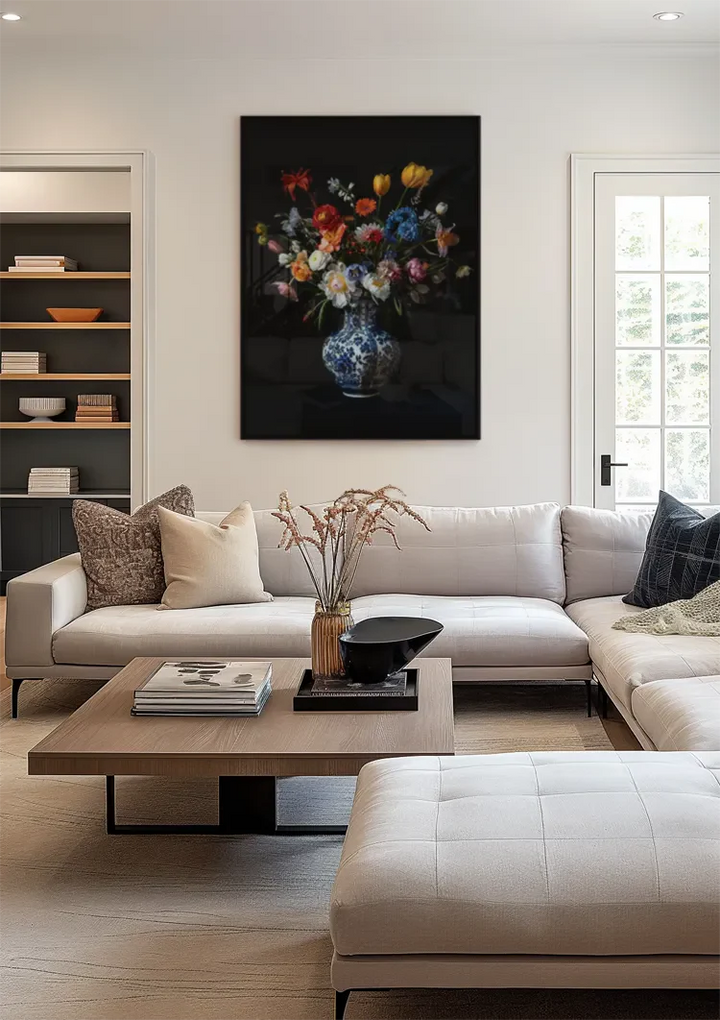 Delfts Blauw Bonte Bloemen Schilderij