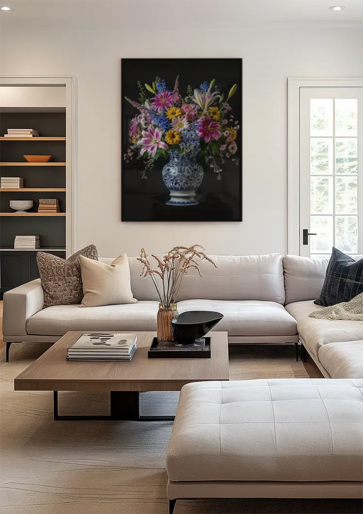 Delfts Blauw Levendige Bloemen In Vaas