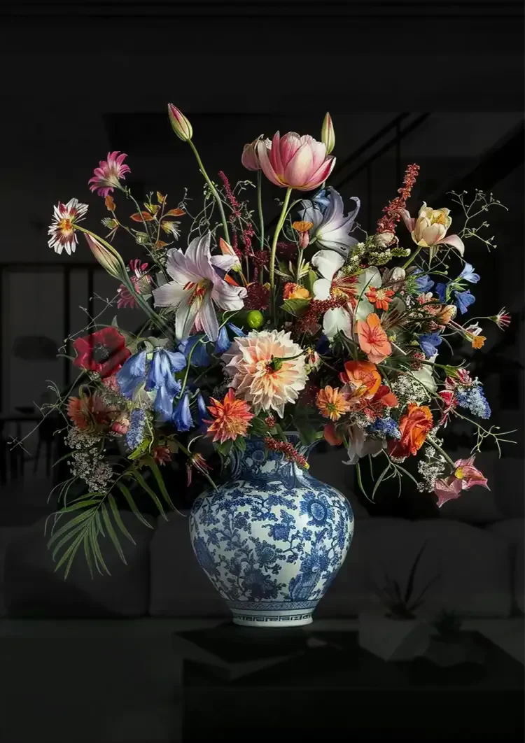 Delfts Blauw Bloemen Boeket Schilderij