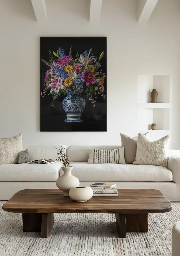 Delfts Blauw Levendige Bloemen In Vaas