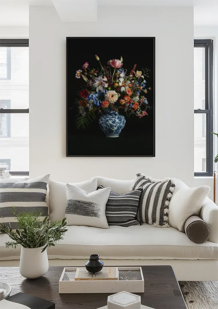 Delfts Blauw Bloemen Boeket Schilderij