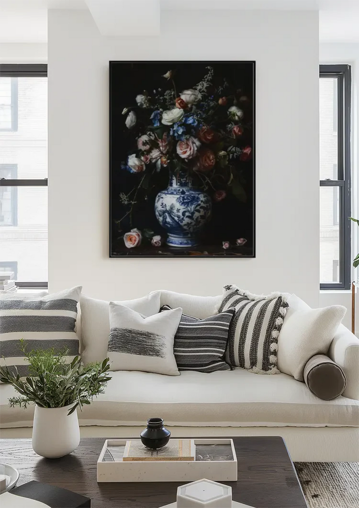 Delfts Blauw Rozen en Vaas Schilderij