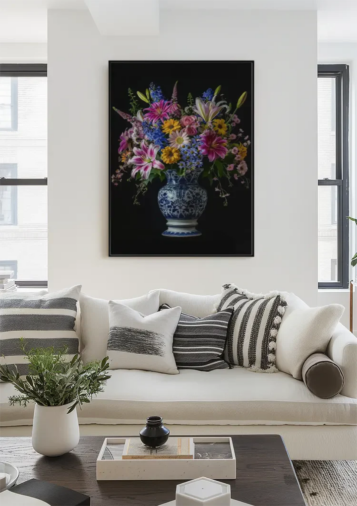 Delfts Blauw Levendige Bloemen In Vaas