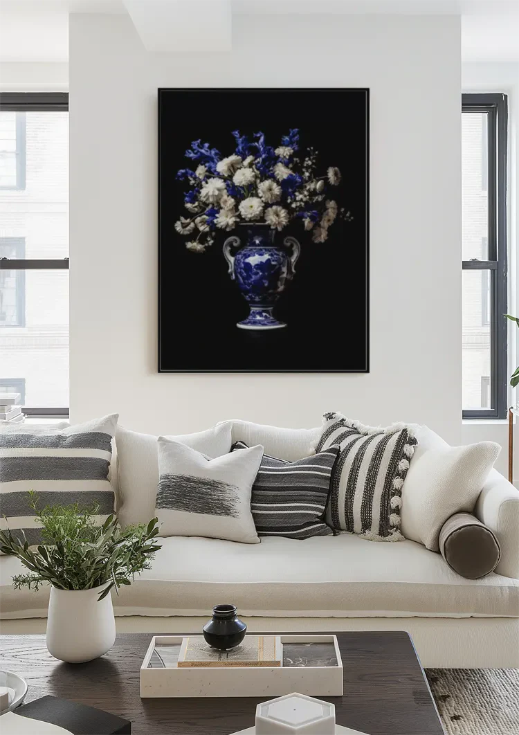 Delfts Blauw Gekleurde Bloemen In Vaas