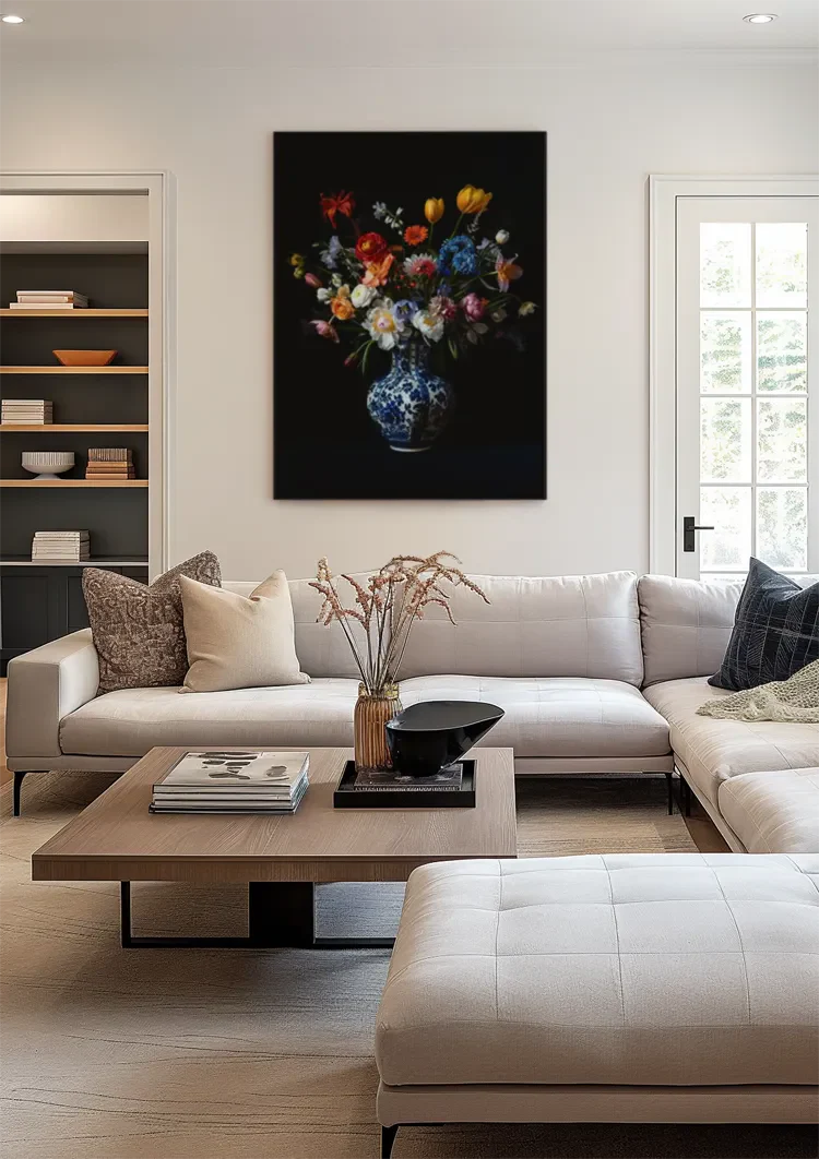 Delfts Blauw Bonte Bloemen Schilderij