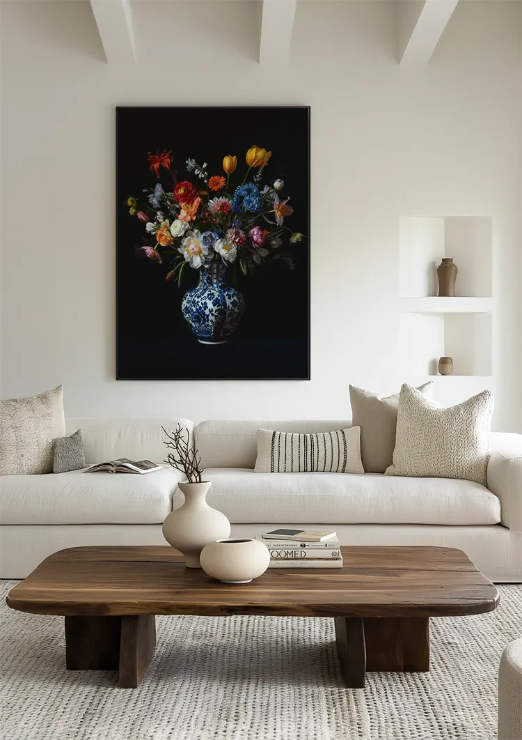 Delfts Blauw Bonte Bloemen Schilderij