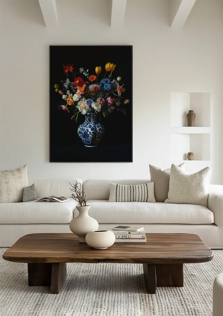 Delfts Blauw Bonte Bloemen Schilderij