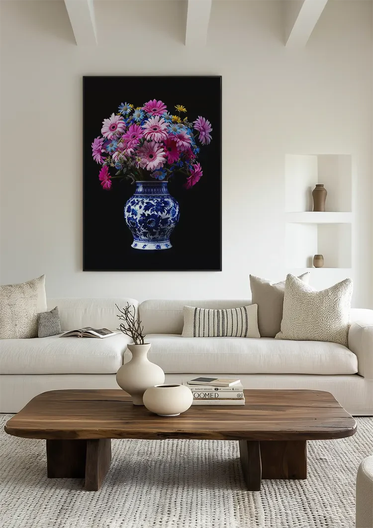 Delfts Blauw Bonte Bloemenpracht In Vaas Schilderij