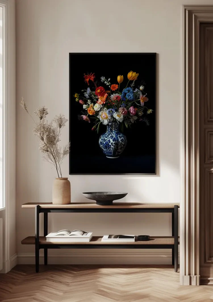 Delfts Blauw Bonte Bloemen Schilderij