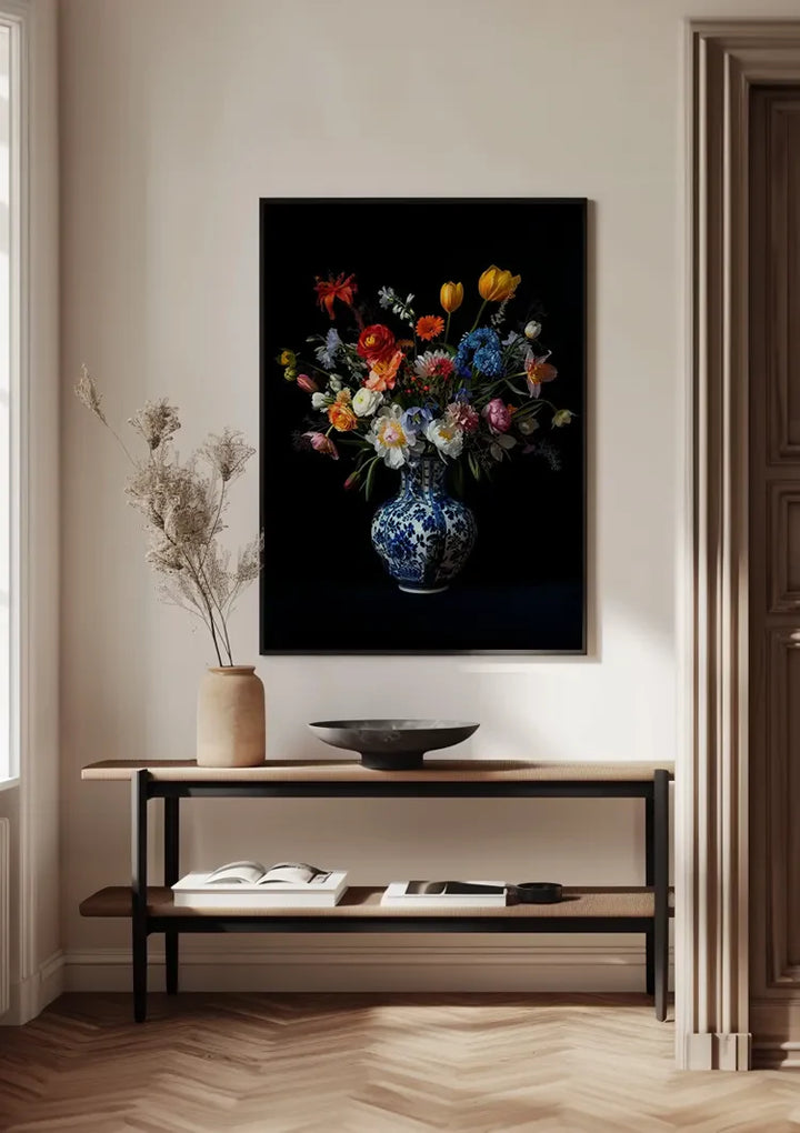 Delfts Blauw Bonte Bloemen Schilderij