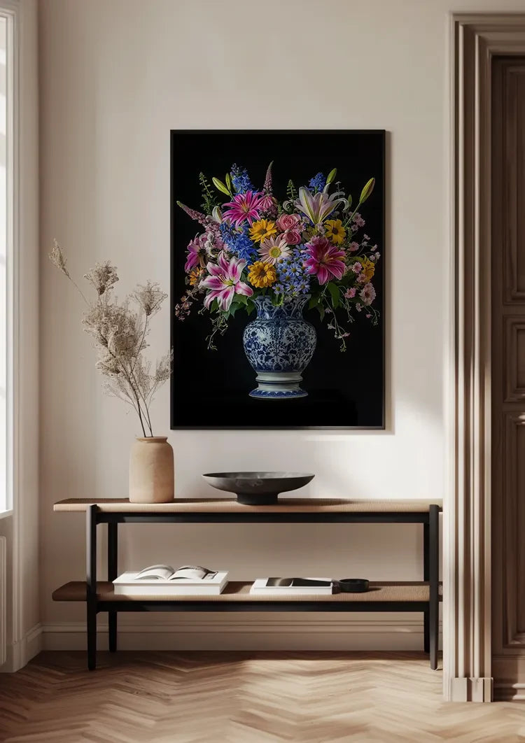 Delfts Blauw Levendige Bloemen In Vaas