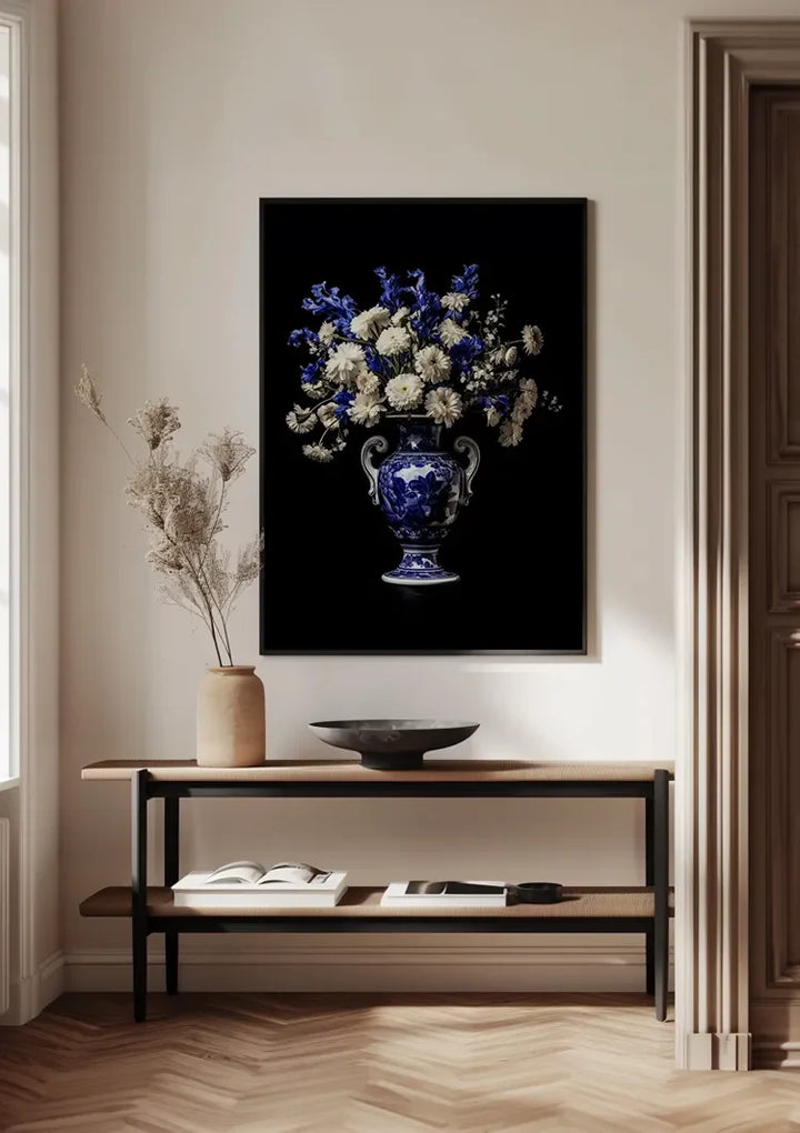 Delfts Blauw Gekleurde Bloemen In Vaas
